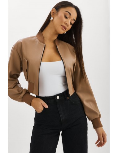 EVELIN | Faux Leather Cropped Bomber pas cher