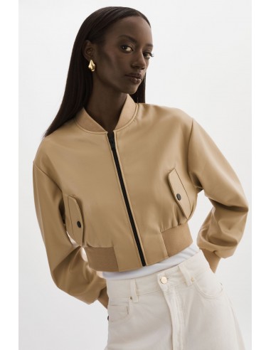 EVELIN | Faux Leather Cropped Bomber en stock