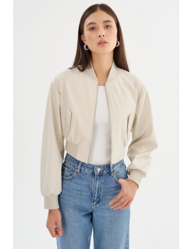 EVELIN | Faux Leather Cropped Bomber de France