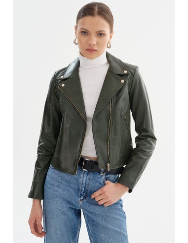 KELSEY | Biker Leather Jacket Champagne Hardware Pour