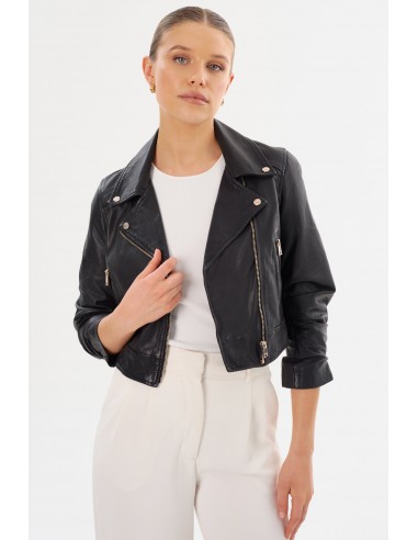 JANIKA | Cropped Leather Biker Jacket du meilleur 