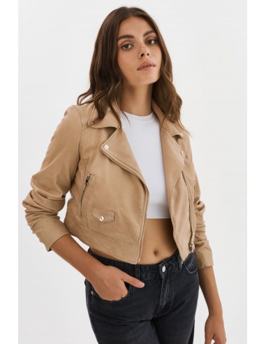 JANIKA | Cropped Leather Biker Jacket Par le système avancé 