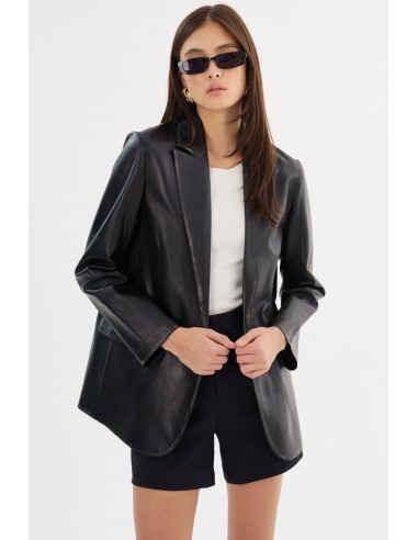 KARRIN | Distressed Leather Blazer pas cher chine