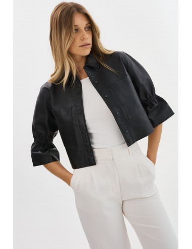 CAROLINA | Leather Ruffle Sleeve Jacket la livraison gratuite